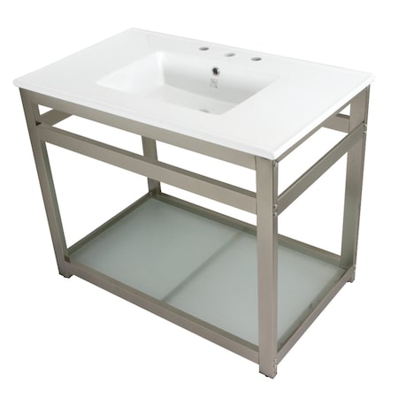 Fauceture VWP3722W8B8 37-Inch Ceramic Console Sink (8-Inch, 3-Hole), White/Brushed Nickel VWP3722W8B8